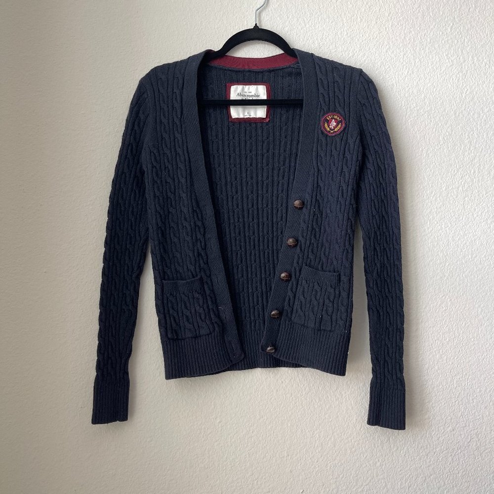 Abercrombie & Fitch Y2K Navy Blue Button Long Sleeve Knit Cardigan Sweater | S